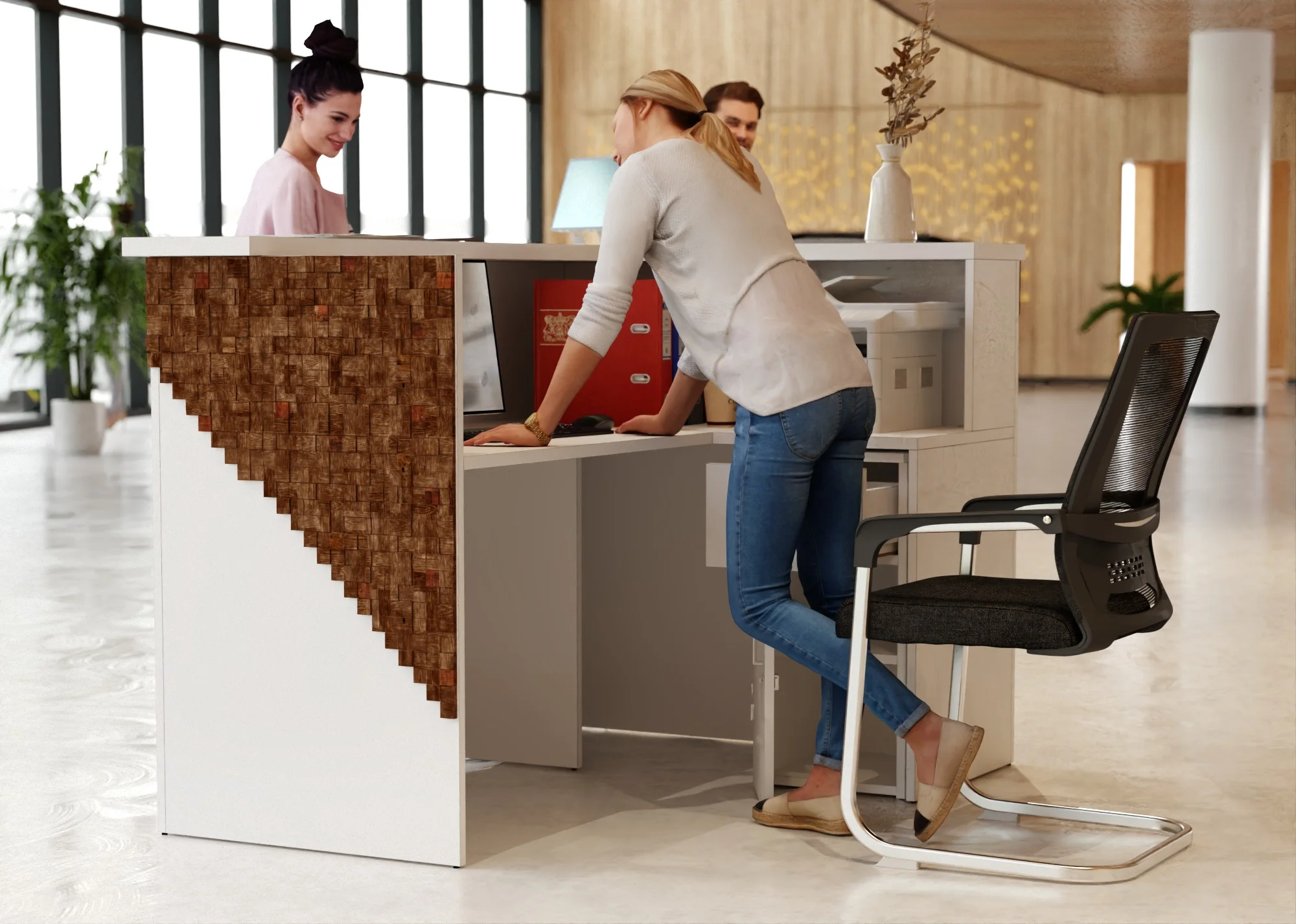 Lada recepcyjna z mozajką drewnianą